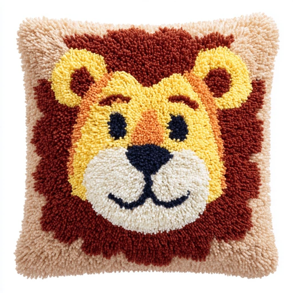 Taxpy Latch Hook Cushion Kits, Animal Lion Pillow Case Rug Cover DIY Needlework Embroidery Kits Handmade Cushion Kit 43x43cm
