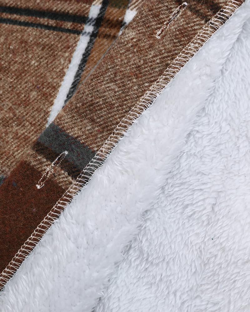 CHICME Womens Lightweight Casual Jacket Plaid Long Sleeve Shacket Fleece Lined Hooded Jackets Warm Coat - Image 6