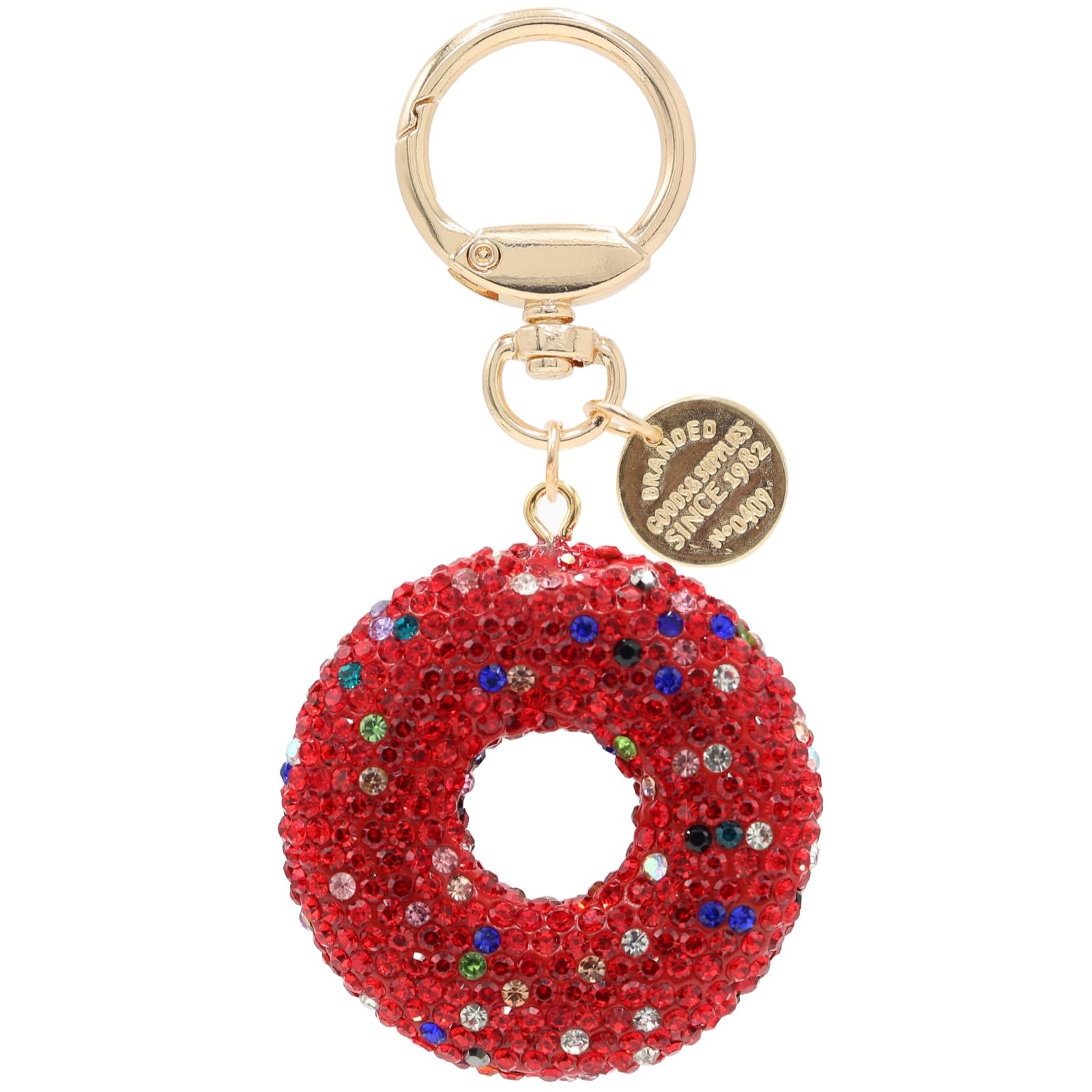 MC Fashion Bling Clay Rhinestone Donut Keychain Bag Charm | Secure lobster clasp, dazzling shiny reflective surface, lightweight portable, multi-scene use, lovely decorative gift