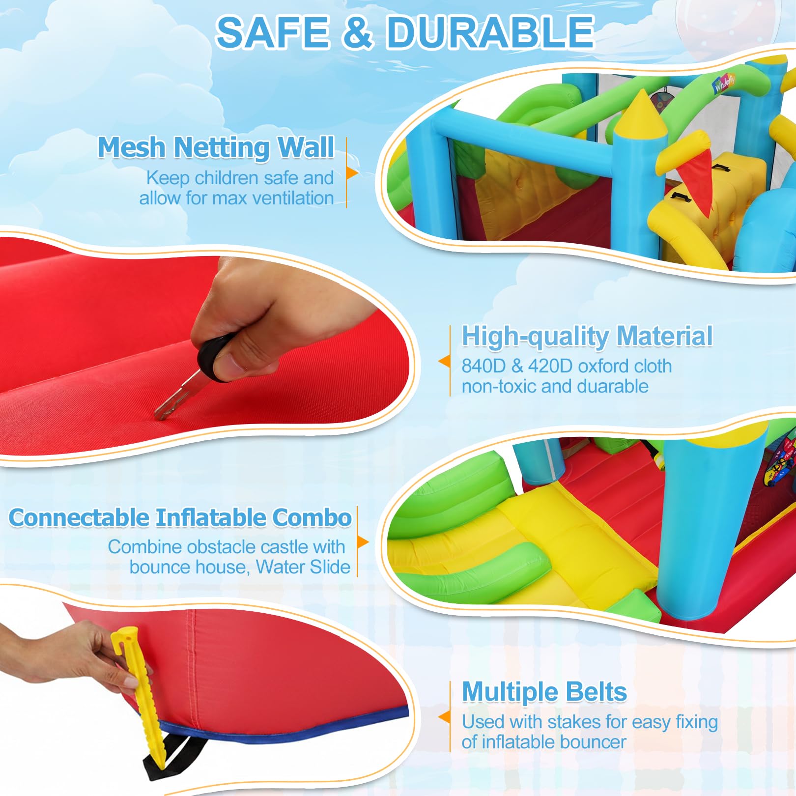 Castello gonfiabile per bambini con scivolo d'acqua da 3 a 12 anni, set combinato gonfiabile per ostacoli e scivolo d'acqua, castello gonfiabile per interni ed esterni (combo gonfiabile collegabile)