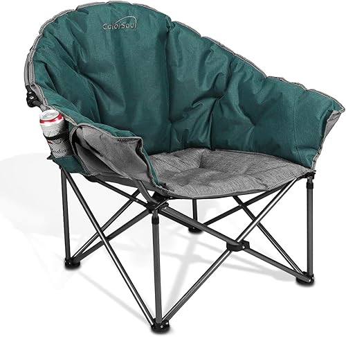 Colorsoul Sillas de campamento de gran tamaño, resistentes, sillas de campamento plegables con relleno completo para adultos con portavasos, sillas