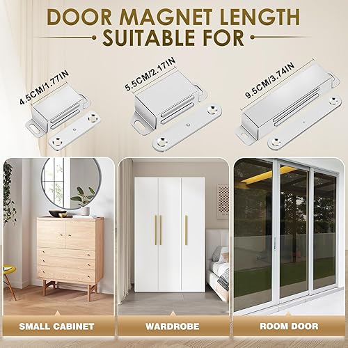Miniatura 6 de GroTheory Paquete de 6 cierres magnéticos para puerta de gabinete, imanes de puerta de acero inoxidable con imán fuerte para armario de cocina,