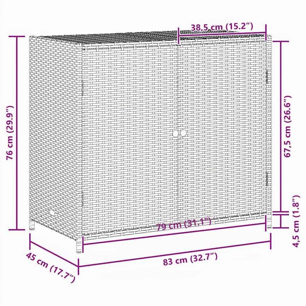 vidaXL Armadietto Portaoggetti Giardino Grigio 83x45x76 cm Polyrattan