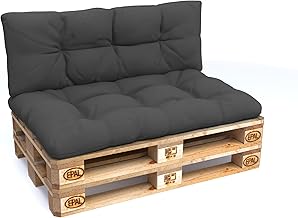 POKAR Set of 2 Water-Repellent Euro Pallet Cushions: 1 x Seat 120 x 80 cm + 1 x Backrest 120 x 40 cm, for Garden Sofa, Without Pallet, Anthracite