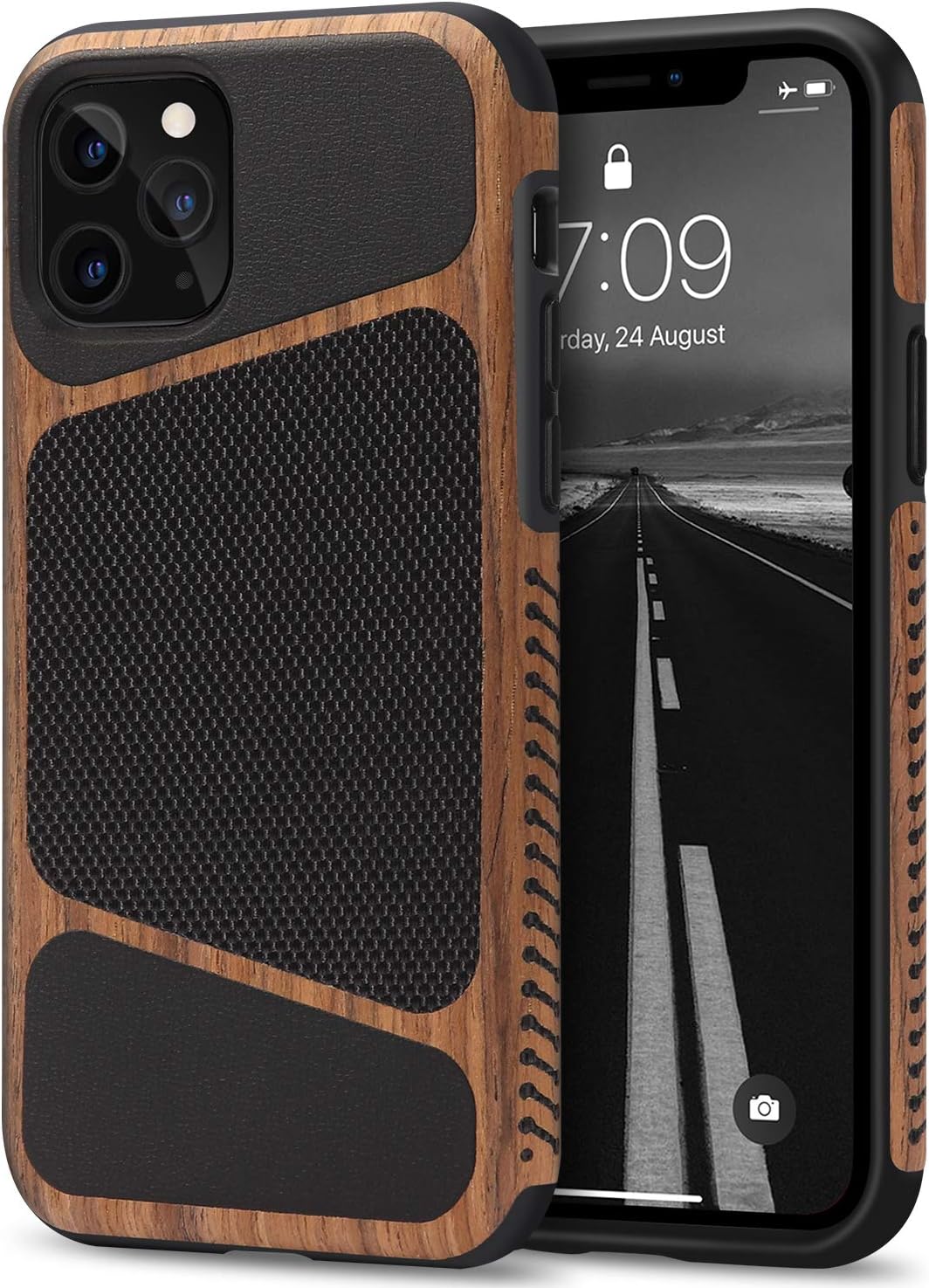 Tasikar Compatible with iPhone 11 Pro Case Easy Grip Wood Grain with Nylon Fabric Leather Design Compatible with iPhone 11 Pro