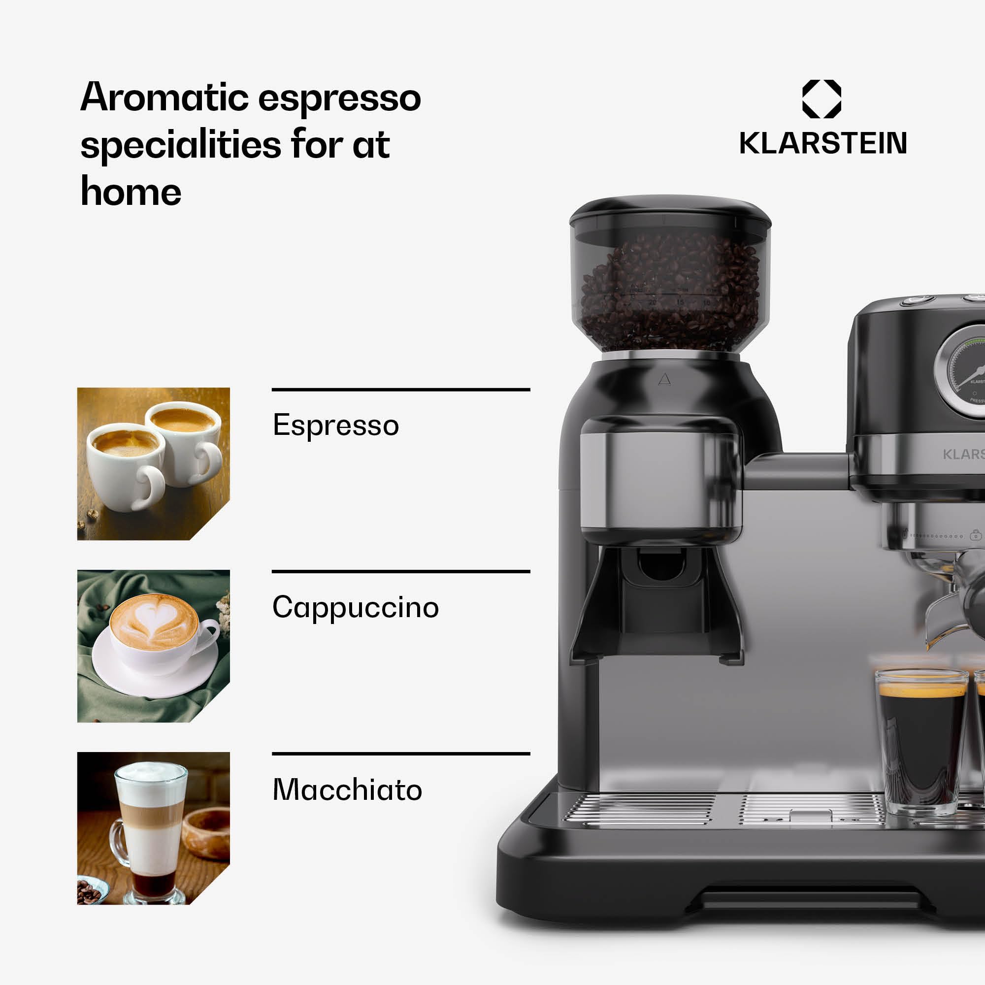 Klarstein Espresso Siebträgermaschine mit Milchaufschäumer, 1,8L Mini-Espressomaschine mit Siebträger, 20 Bar Edelstahl-Kaffeemaschine Klein, 1350W Kaffeemaschine für Cappuccino, Latte, Espresso