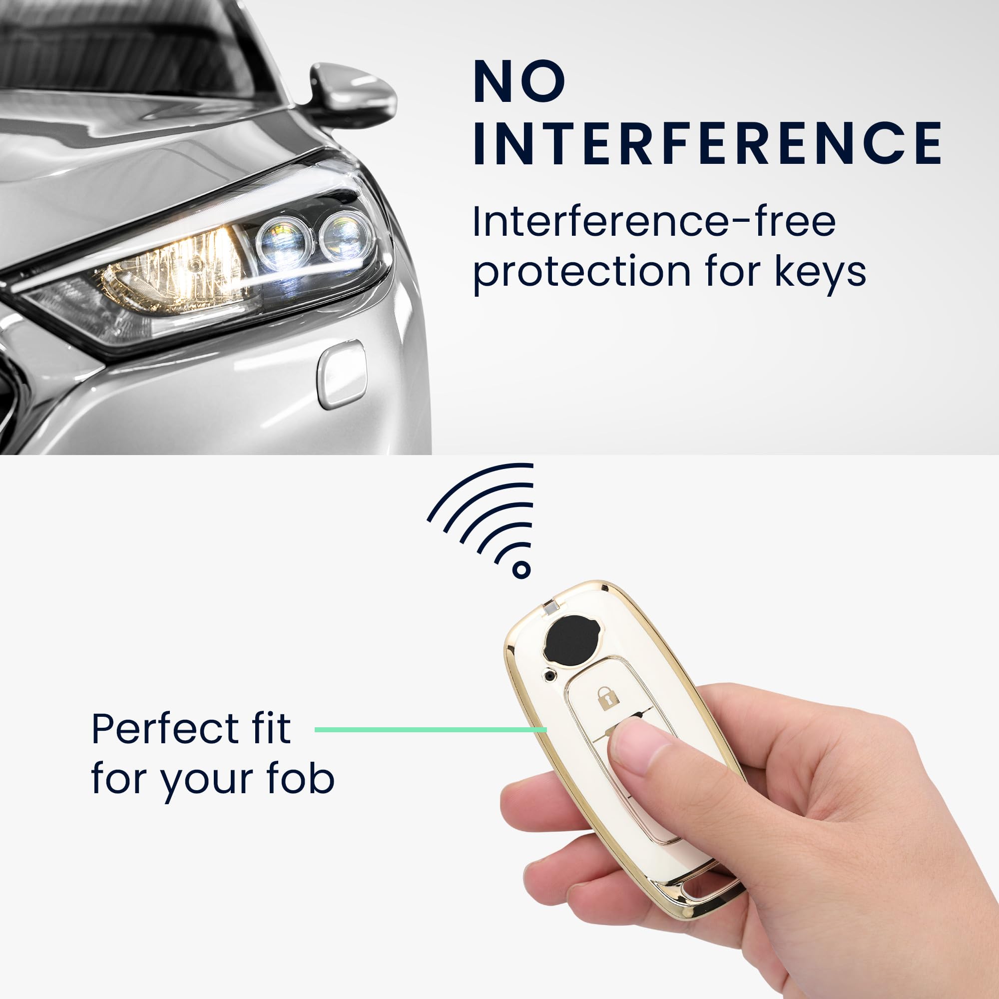 kwmobile Key Cover Compatible with Nissan 3-Button Ariya B6 B9 X-trail T33 Qashqai - Car Key Fob Case Protector - White/Gold - Image 3