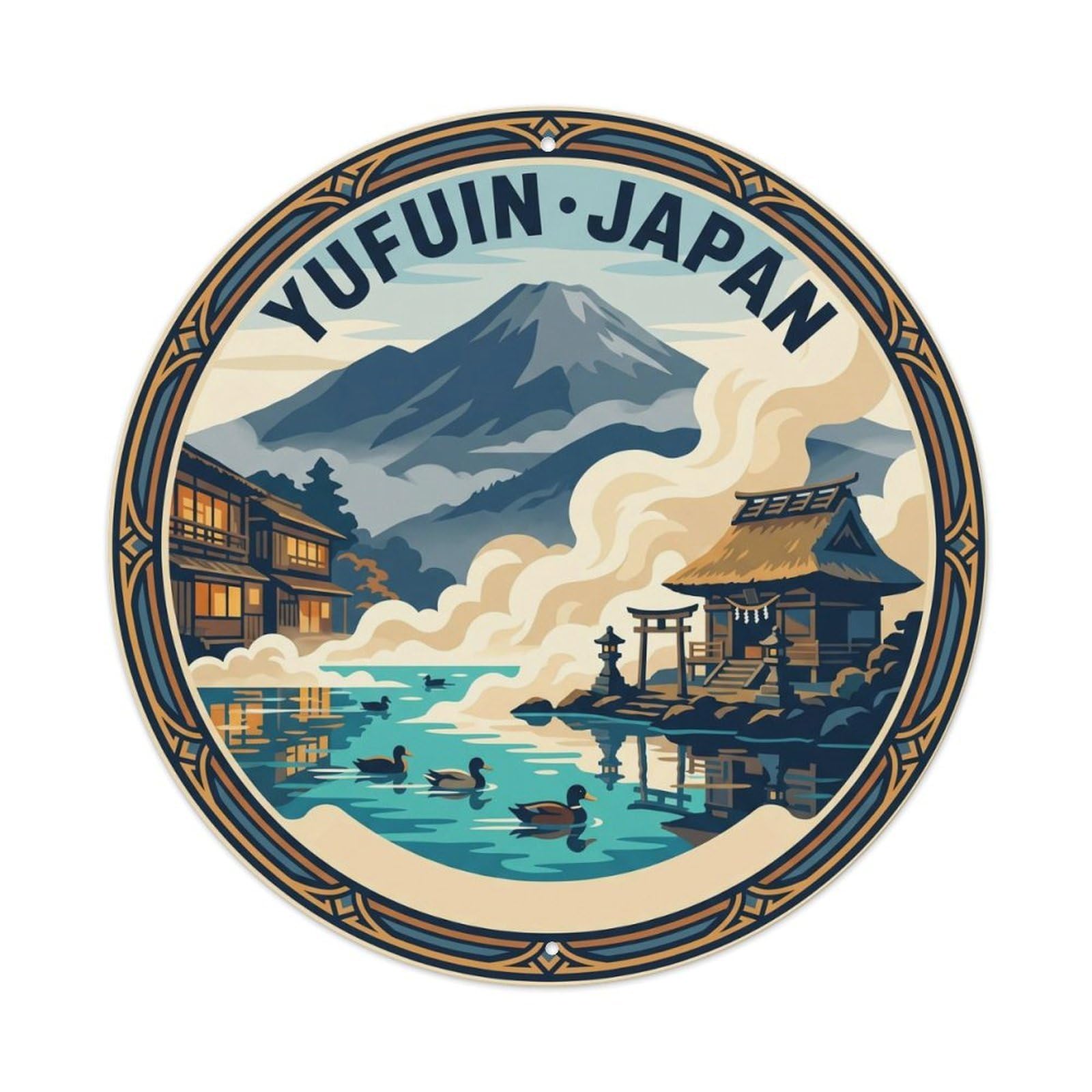 Oita Yufuin Onsen Lake Kinrin Mist Island Travel Nature Metal Tin Sign