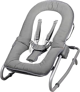 Bambisol Newborn Baby Bouncer | 5-Point Harness, Reclining, Compact Folding, Fixed Position or Swing | Grey