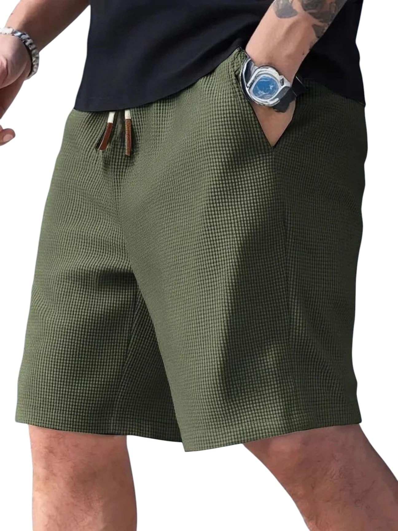 Men's Slim Fit Knitted Shorts, Navy Blue, Elastic Waistband with Drawstring, Breathable & Lightweight, Casual Lounge Wear for All Sessons-image-28