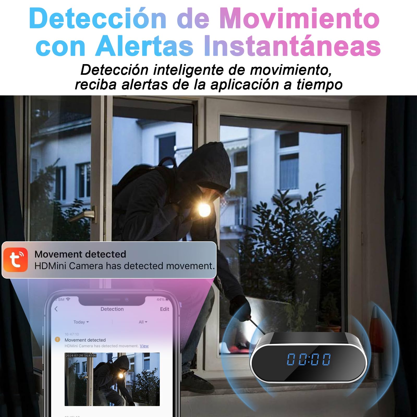 Cámara Espía Oculta WiFi 5G/2,4G, Camaras Espias Camuflada Inalambricas Despertador, 1080P HD Reloj con Camara Oculta, 120° Angular con Visión Nocturna Detección de Movimiento Vigilancia Interior