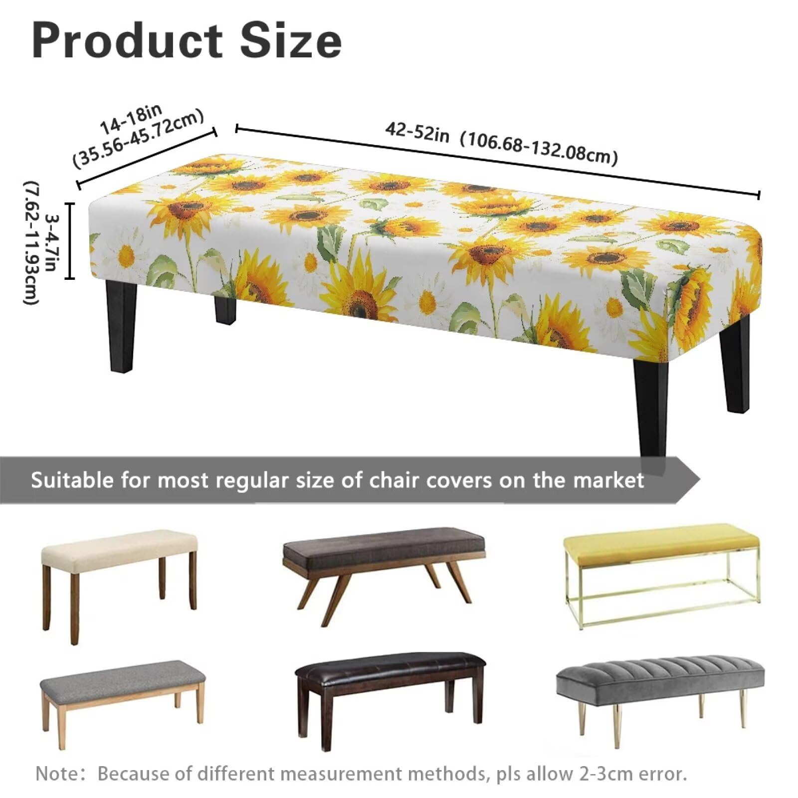Cugasmaru Bench Covers Slipcover Rectangle Stretch Jacquard Dining Bench Cover Anti-Dust Removable Washable Table Seat Protector Cover for Living Room, Bedroom, Kitchen Sunflower