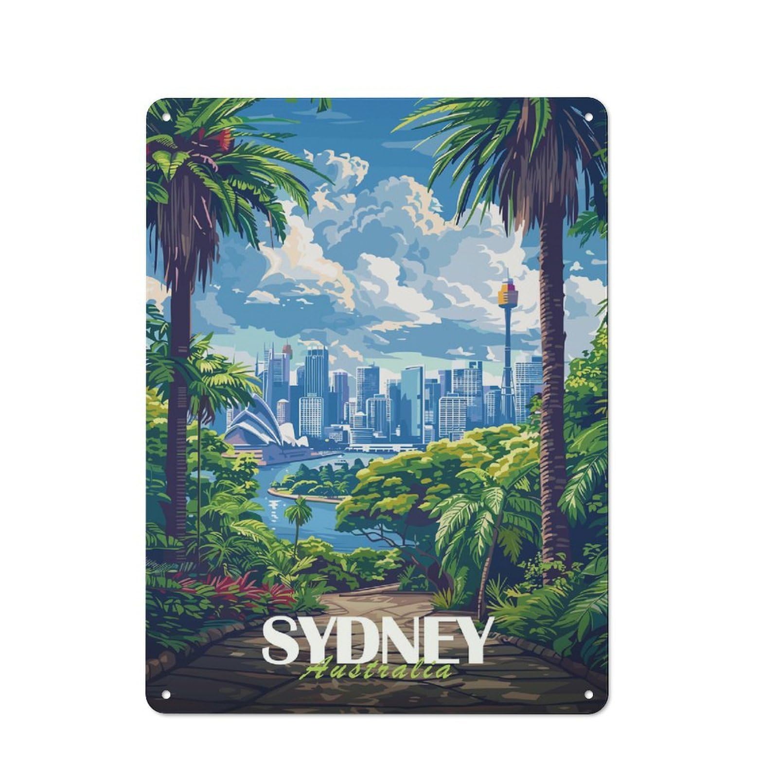 Old Fashioned Retro Metal Sign 40x30cm Featuring Sydney Skyline, Vintage Wall Decor for Kitchen, Hallway, Bar Or Small Cafe