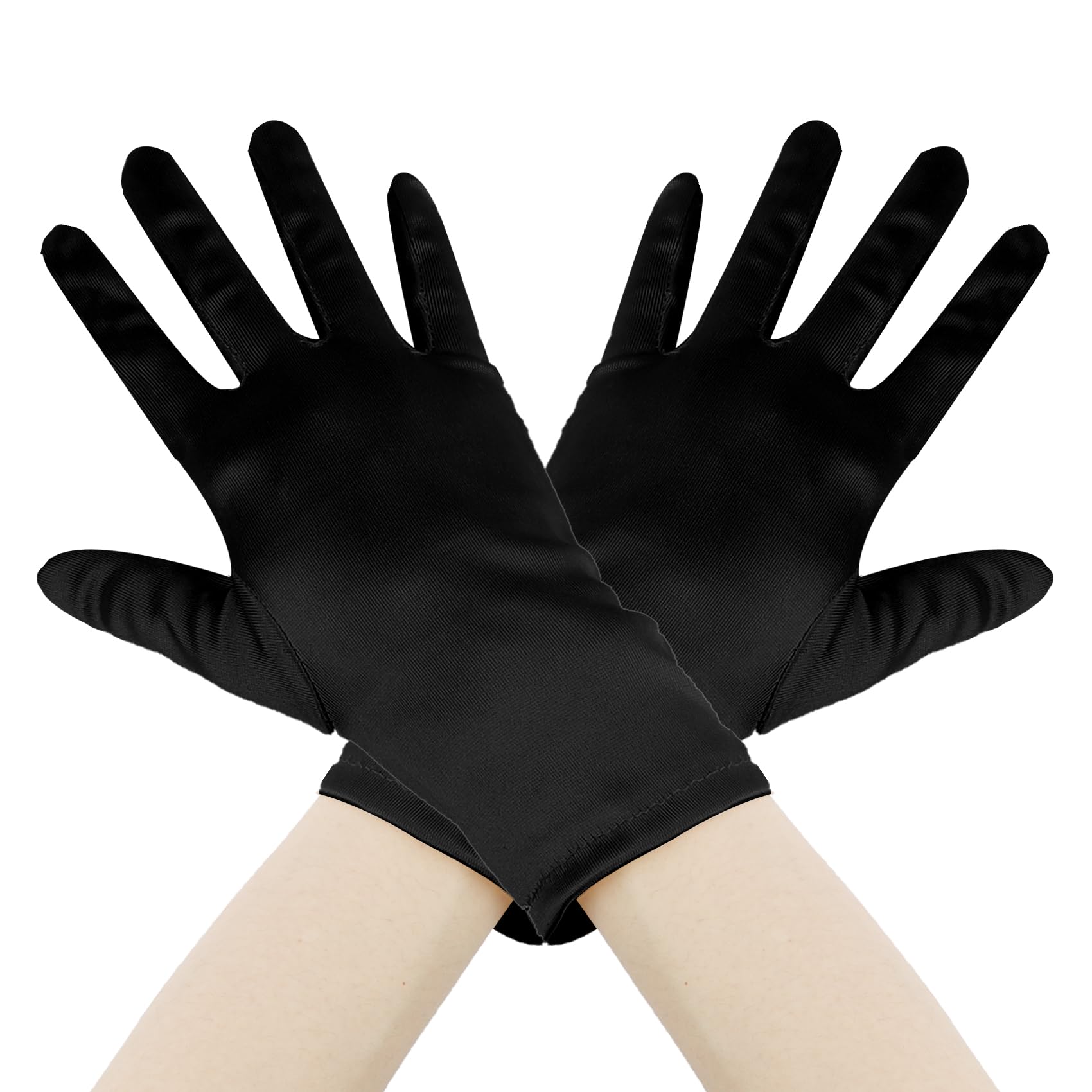 Black Satin Opera Gloves - Ladies Wedding & Halloween Costume Accessories - 1 Pair