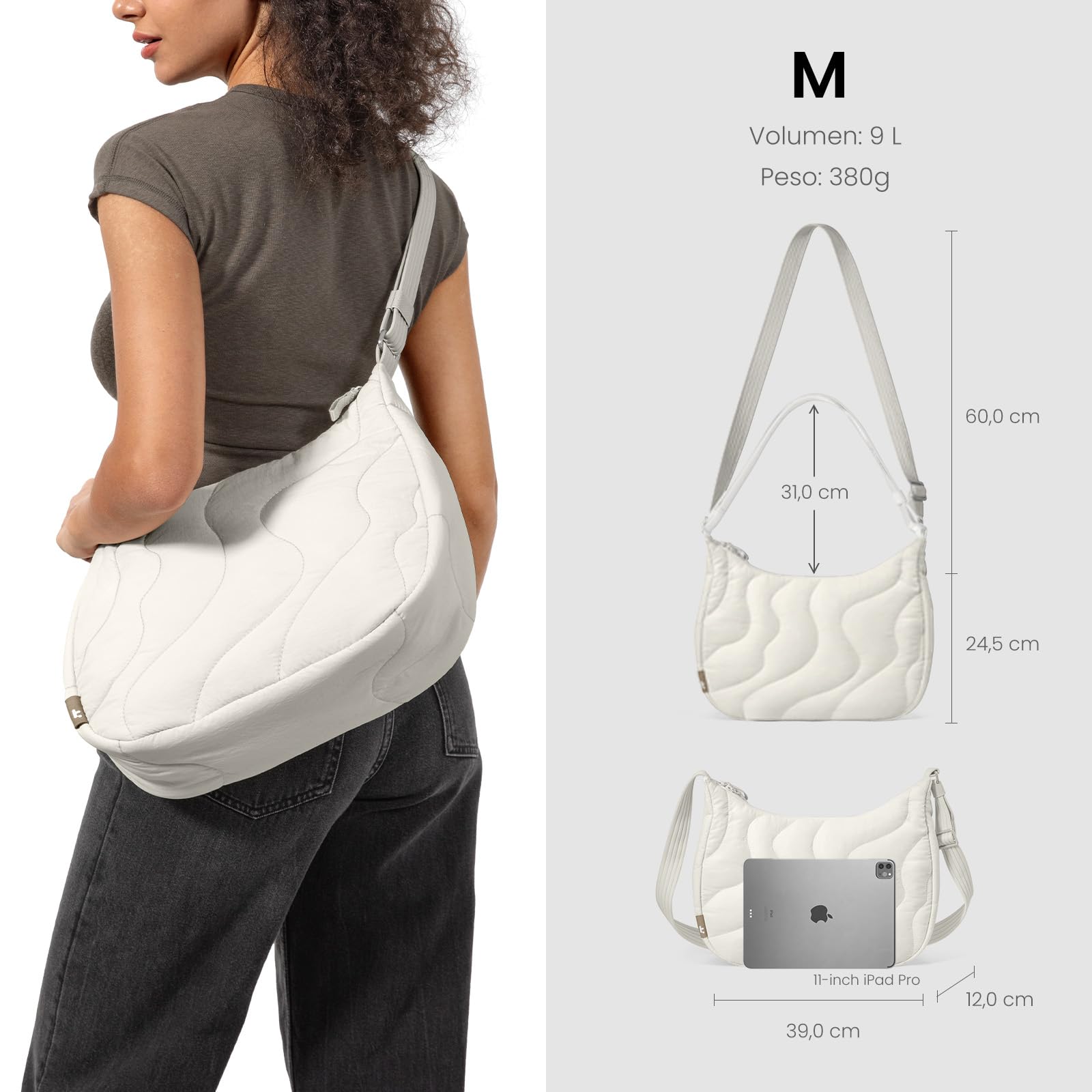 tomtoc 3,5L-9L Bolso Mujer Crossbody Bandolera Mujer Puffer, Bolso Bandolera Mujer Nylon Crescent Elegante, Hobo de Viaje con Correa Ajustable y Bolsillos Internos
