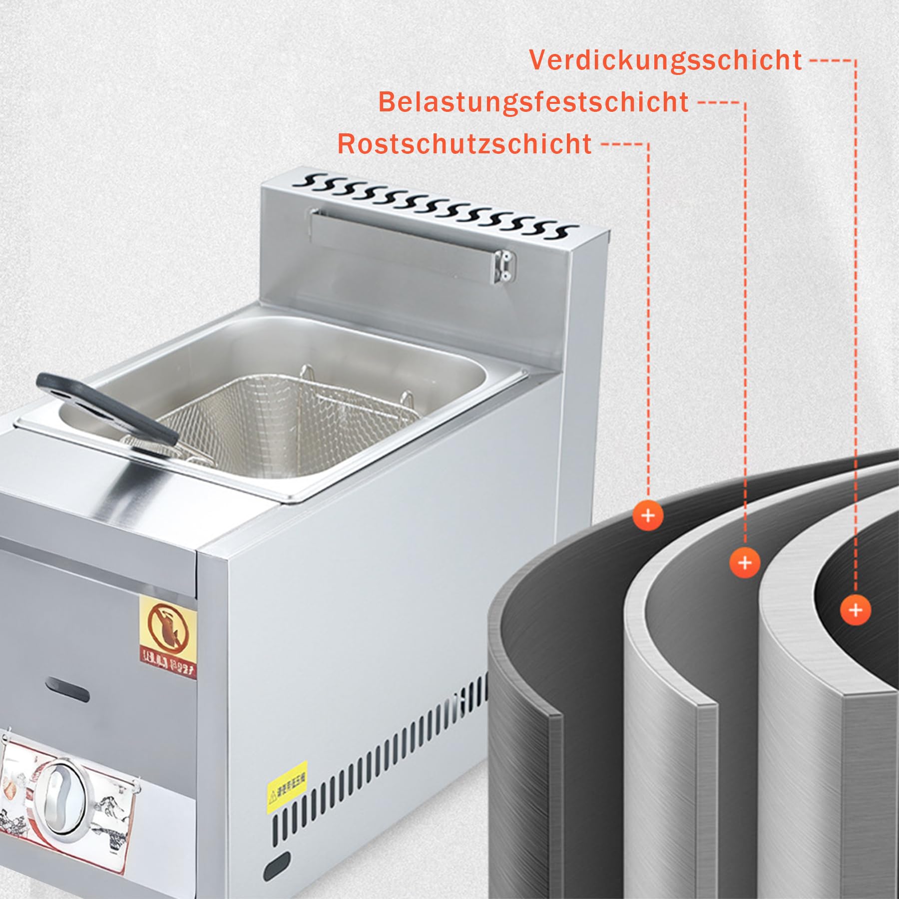 Friggitrice a Gas 16L Acciaio Inossidabile Friggitrice a Gas Professionale Deep Fryer con Coperchio, Cestello Friggere da Banco Patatine Fritte, Ciambelle, Ristoranti, Snack bar, Casa