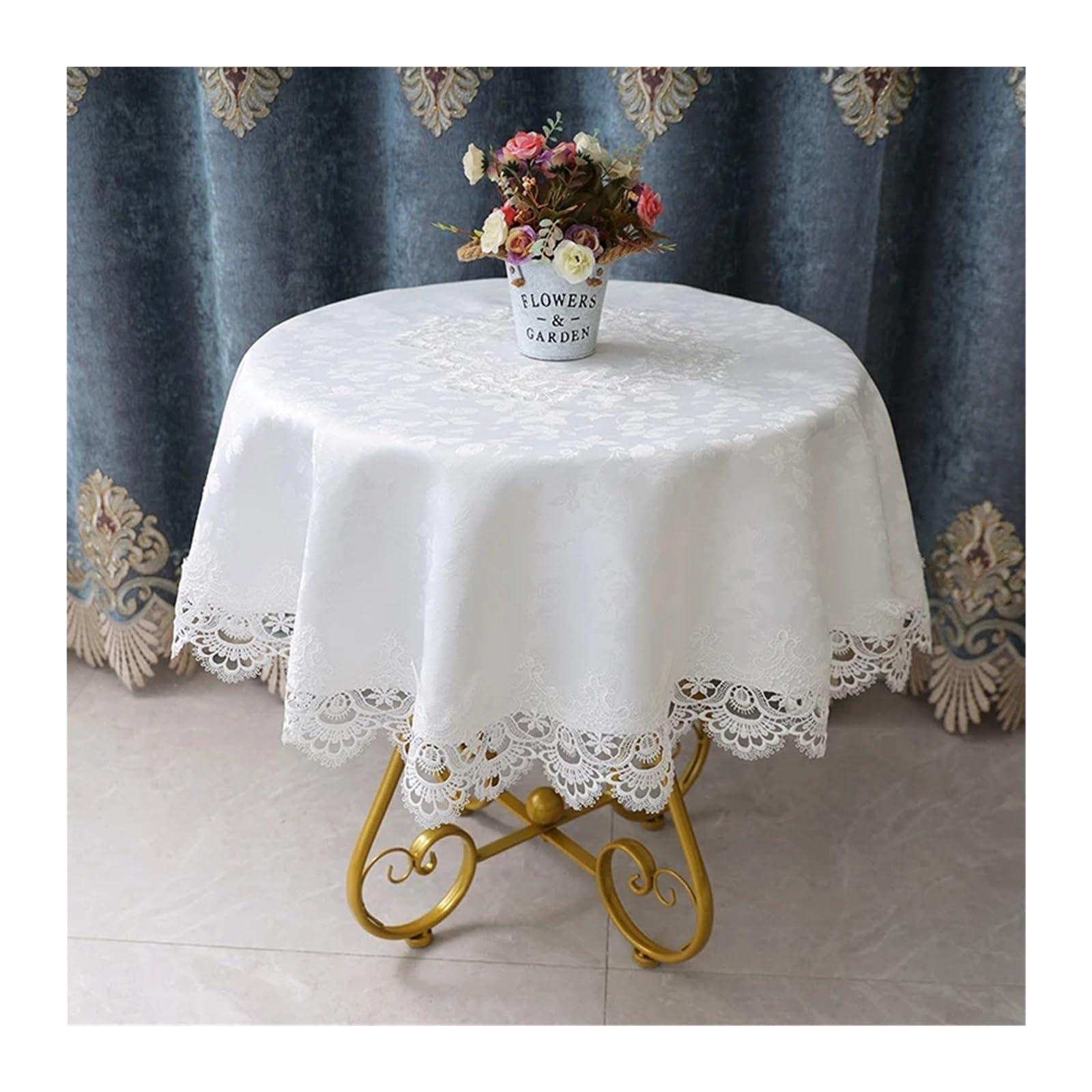 SHENJMAI Vintage Lace Table Round Table Cloth Tablecloths White Household Lace Tablecloth Dining Cover Embroidered Flower Home(Color10,Diameter 175cm)