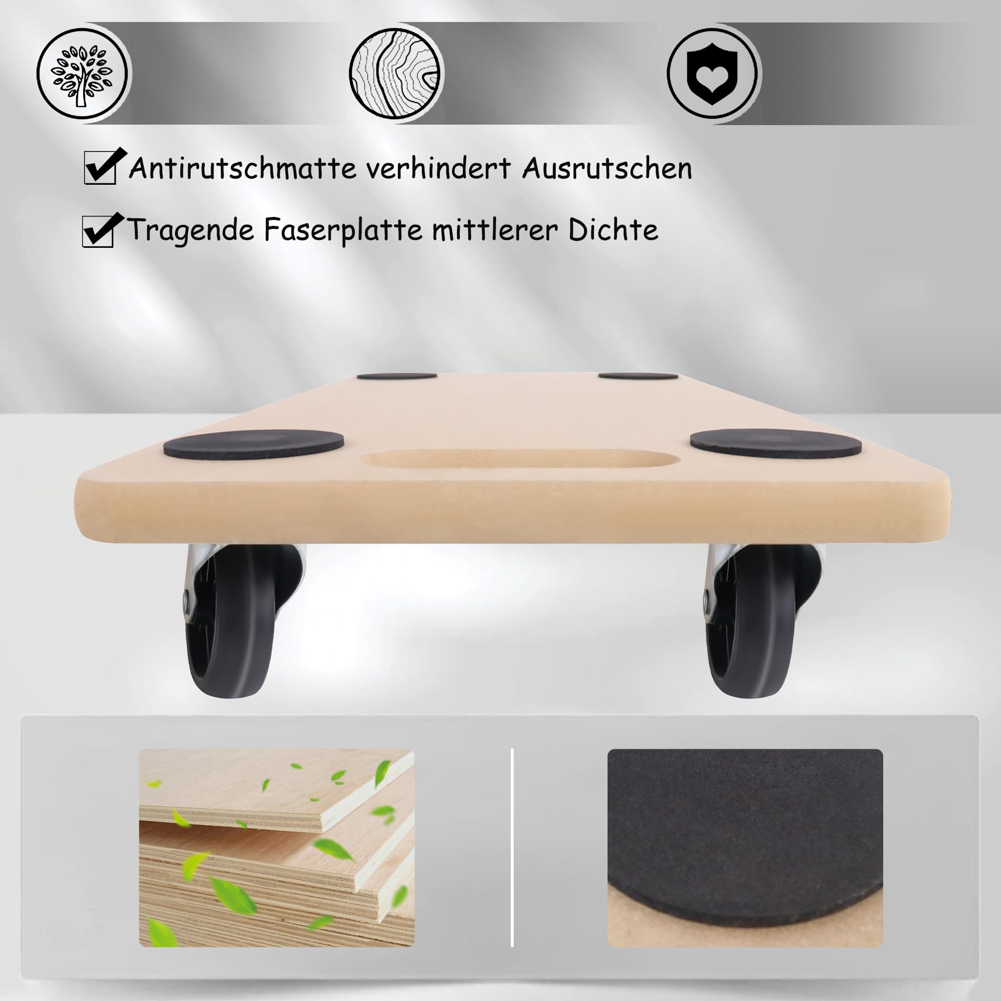 HENGMEI Rollbrett Transportroller 2 Stück, 200 kg Belastbarkeit pro Plattform mit 360° Rolle Kann an die Wand Gehängt Werden für Umzug Möbel Transport