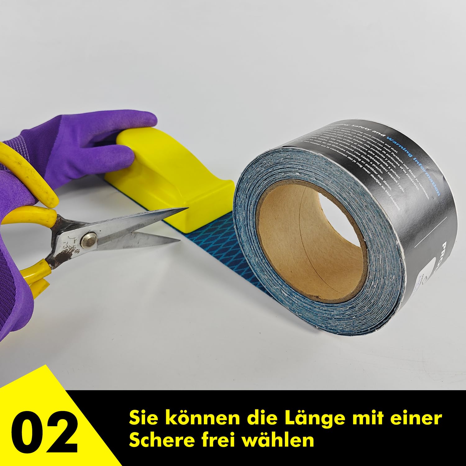 Rollo de papel de lija, papel de lija autoadhesivo para trabajos en madera, metal, plástico, automoción, tacos de lijado | 70 mm x 7,8 m | Grano 60#. El pulido reduce la obstrucción