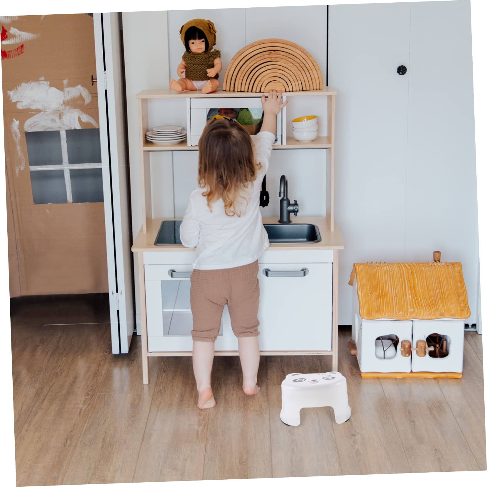 Sgabello per Bambini Antiscivolo in Plastica Bianca, Poggiapiedi Spesso per Bagno e Wc, Sgabello Cartoon Resistente per Lavandino e Addestramento Vasino