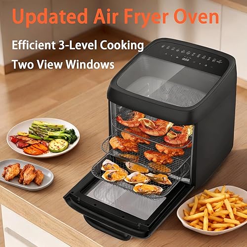 Miniatura 4 de Combo de horno tostador con freidora de aire de 12 litros con 2 ventanas de visión, freidora de aire digital multifuncional 12 en 1 con asador y