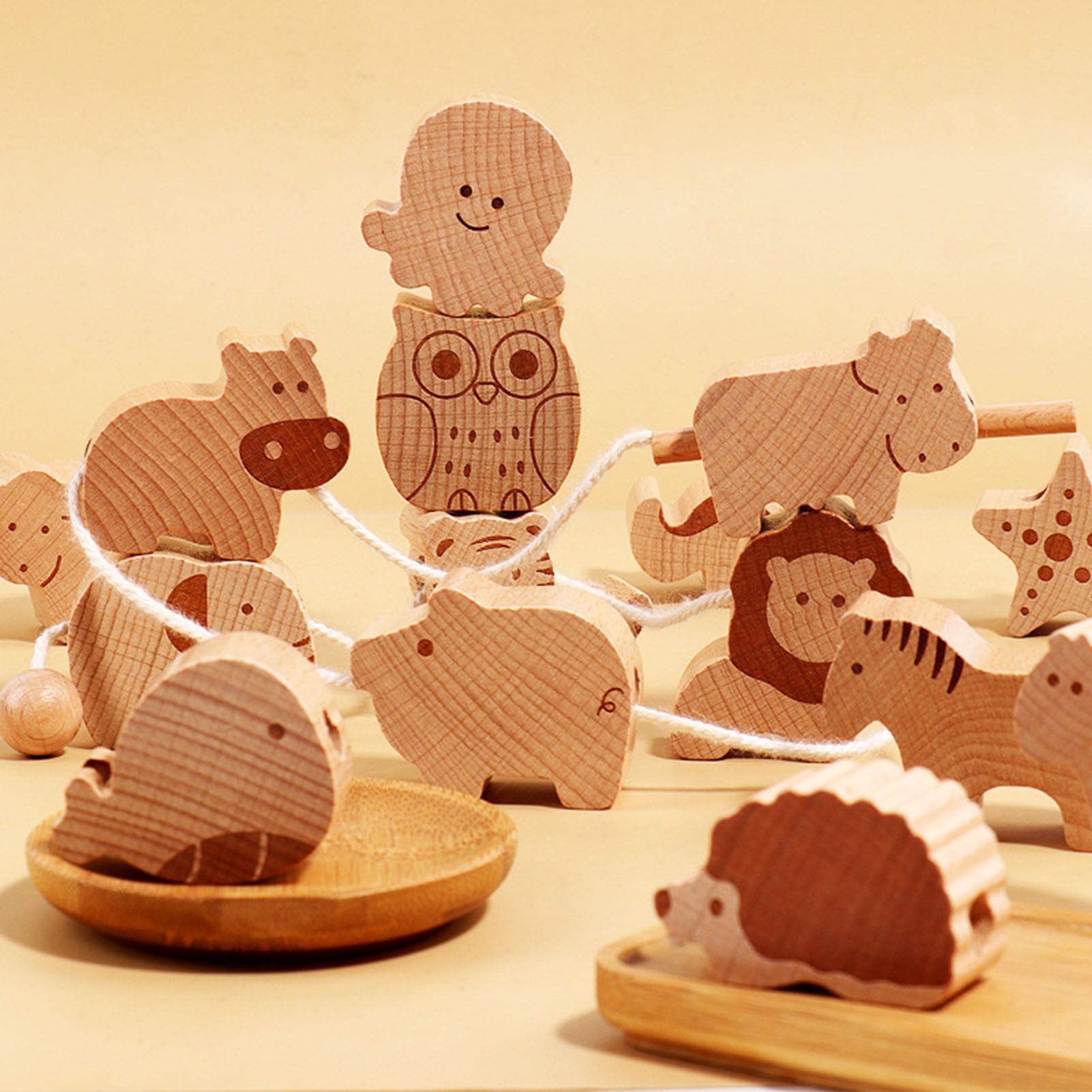 Juguete de Enhebrado de Animales de Madera para Niños Pequeños, Juego de Enhebrado de Formas