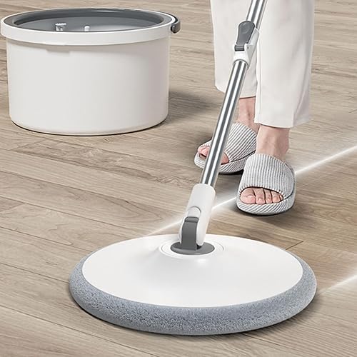 Miniatura 4 de Juego de trapeador con cubo, trapeador giratorio y cubo con 2 cabezales de trapeador telescópico fácil de presionar con cubo de 2.5 L con escurridor