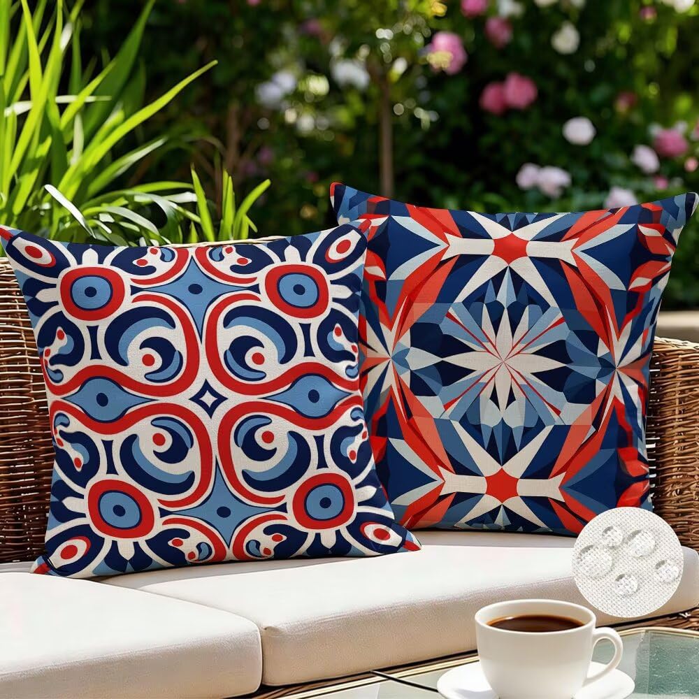 Federe Cuscini da Esterno Impermeabili 65x65 Blu e Arancione Copri Cuscini per Divano Moderno Federa Cuscino Autunno Decorativi Copricuscini per Divano Giardino Patio Soggiorno Set di 2 (IU371)