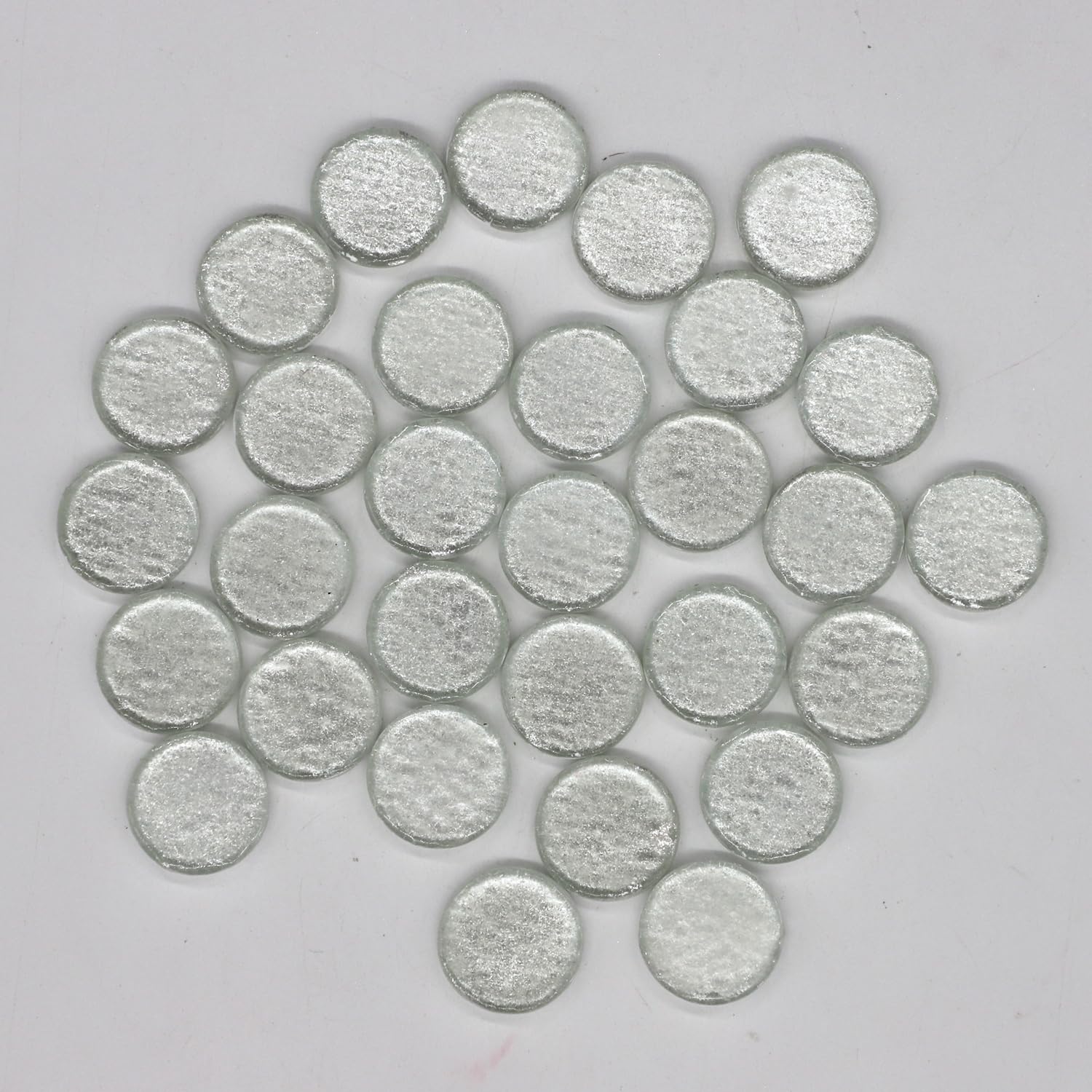 Sweven Art Mosaic Tiles, 20mm Size Round, 5mm Thick, Textured Surface Glass, Glitter Pearl White Color (Pack of 30 Pieces)-image-10