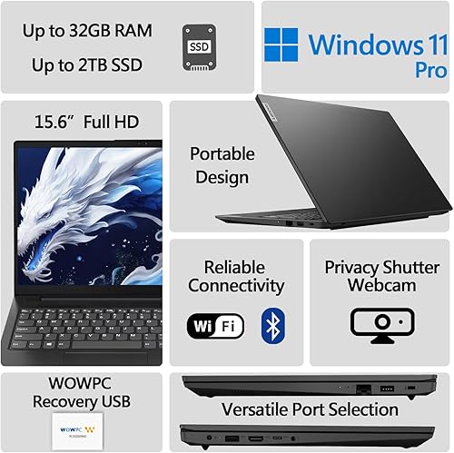 Miniatura 2 de Lenovo Laptop V15 Pantalla FHD de 15.6 pulgadas (1920 x 1080) Procesador Intel Quad-core Ethernet RJ-45 WOWPC Recovery USB (Windows 11 Pro, 8 GB