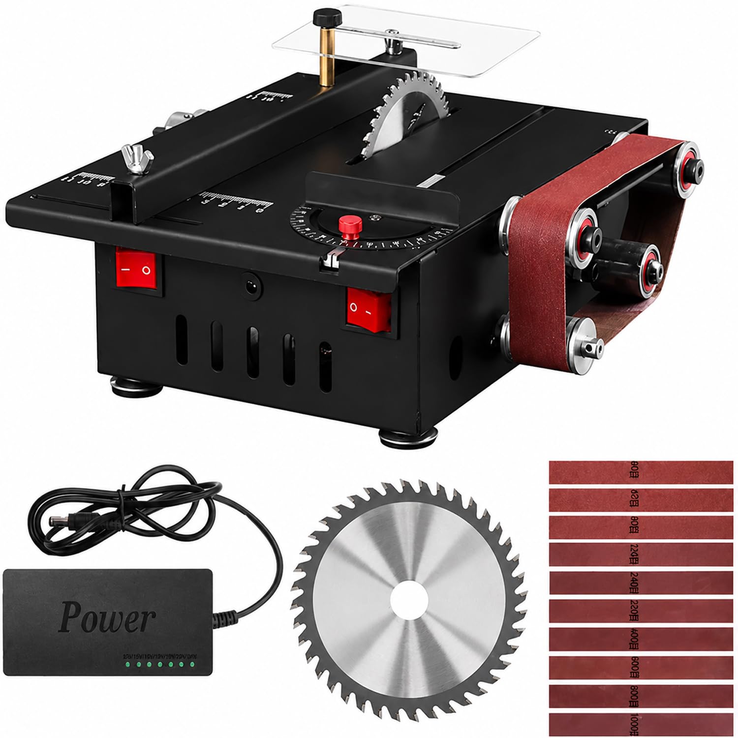 Mini Sega da Banco da 200 W, velocità Regolabile da 0 A 4500 Giri/min, con Levigatrice A Nastro, Kit di Utensili per Smerigliatura E Intaglio, Taglierina di Precisione Portatile per La