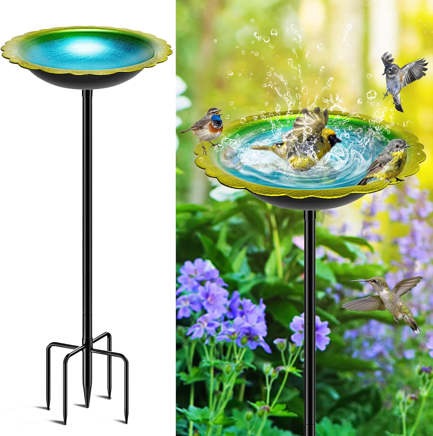 MeyRolizn Bird Bath for Outside, Metal Bird Bath Bowl Bird Feeder with