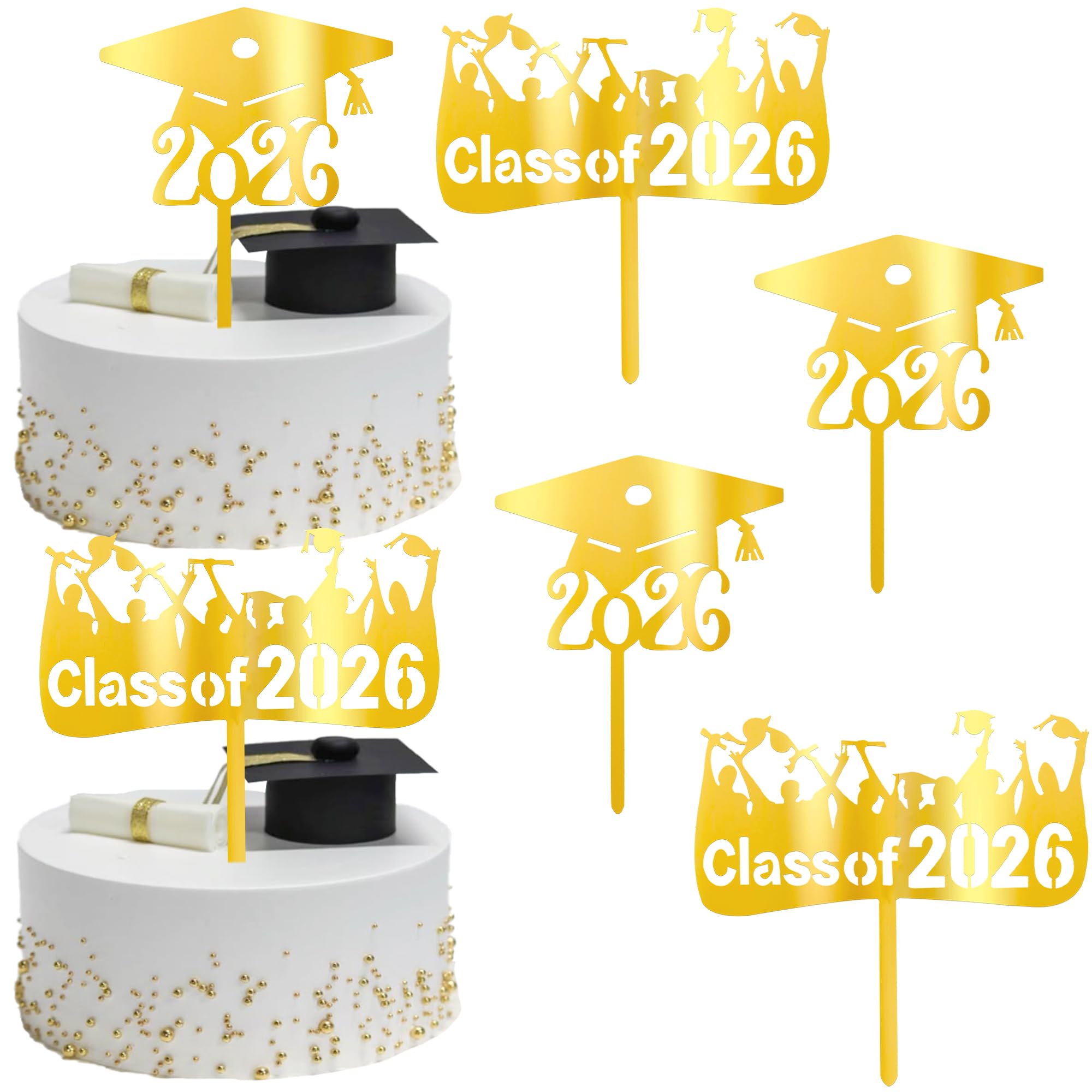 2 Stück Acryl Class of 2026 Cake Toppers Abschluss Thema Tortendeko Abschlussmütze Kuchen Deko für 2026 Abschlussfeier Party Kuchen Dekorationen Schwarz