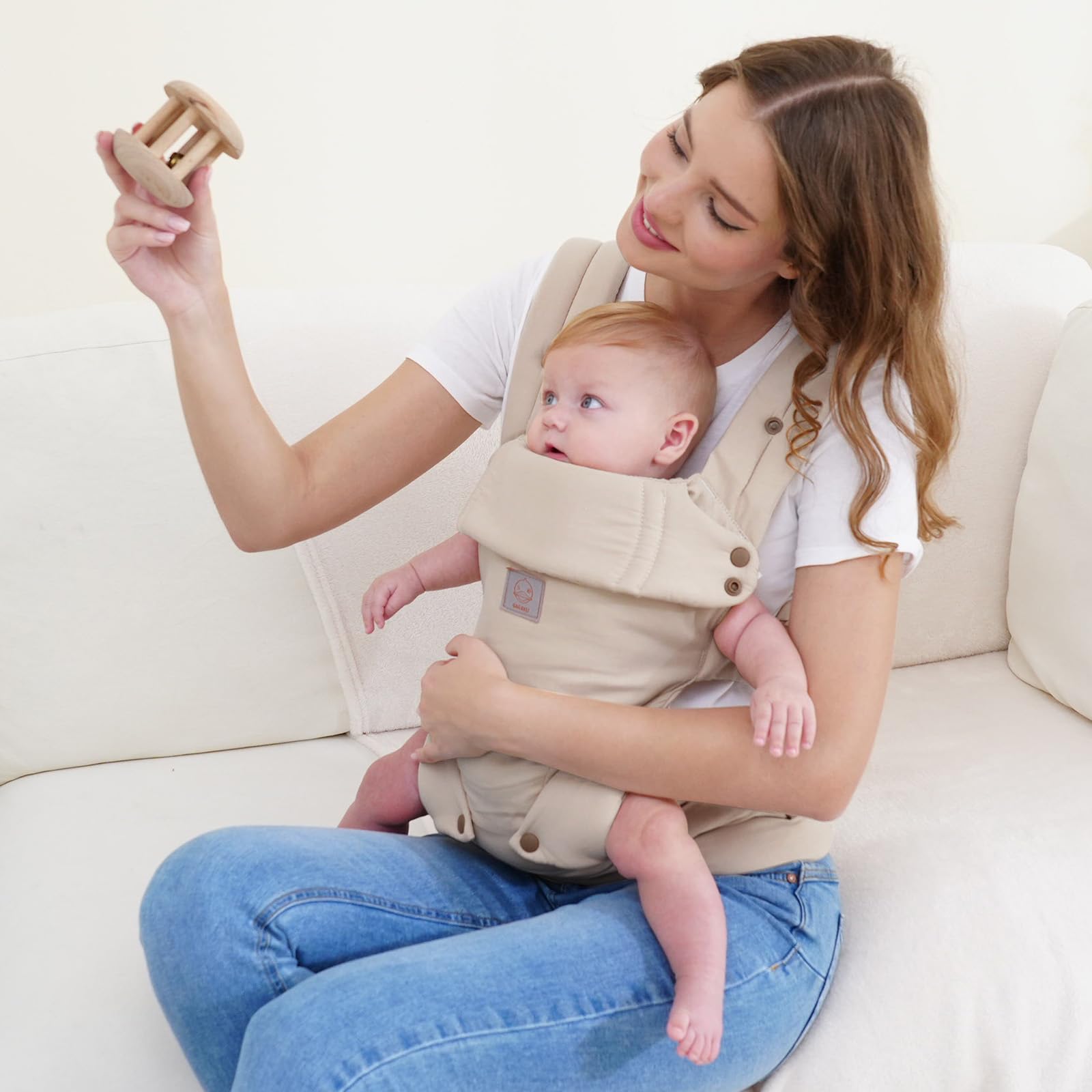 GAGAKU Babytrage für Babys Kleinkinder, Einfach zu Tragen Gesicht in Gesicht nach Vorne und Hinten Tragen, Ergonomisch Tragehilfe mit Nackenstütze, Geeignet für 3,2-15kg - Khaki