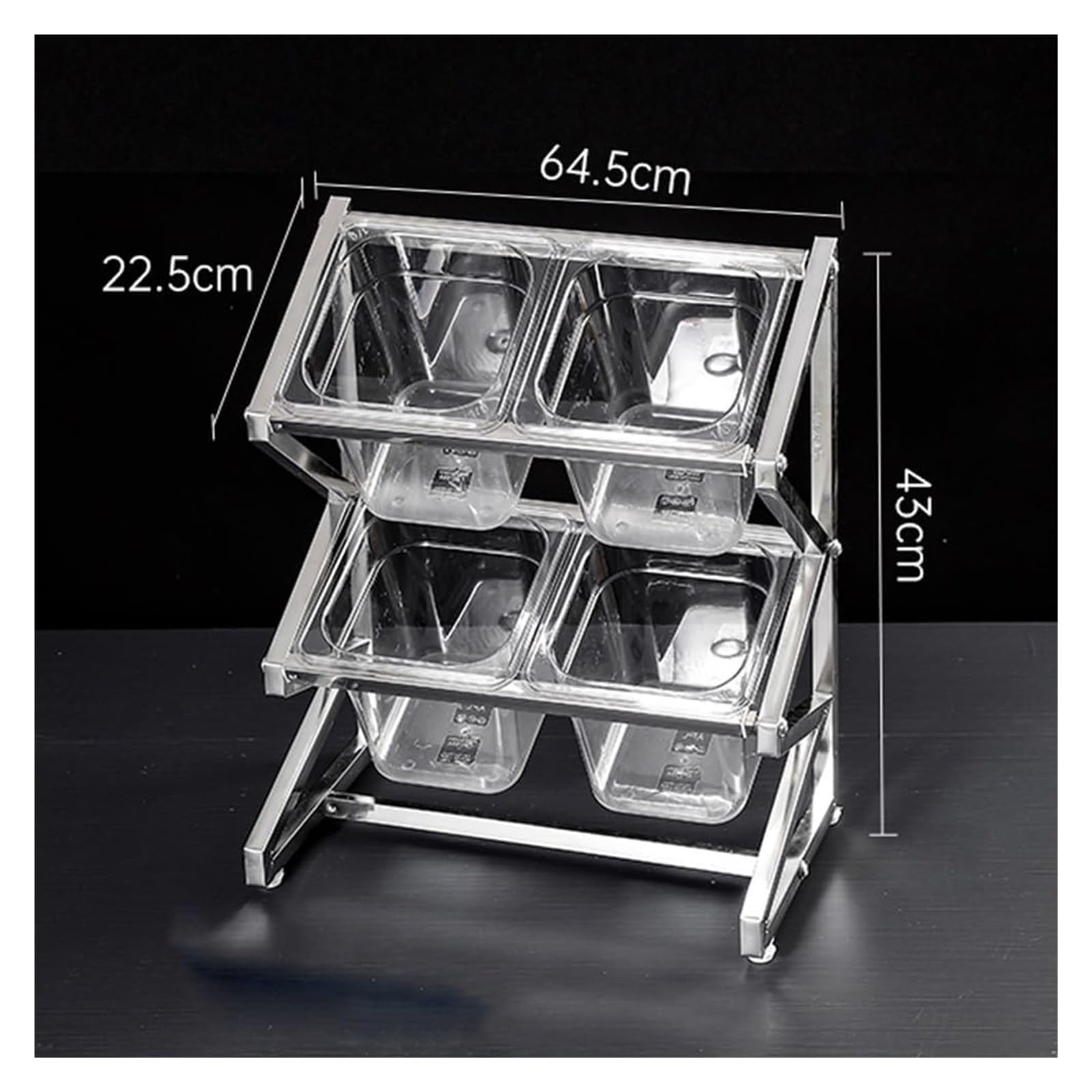 Pizza-Tnizer, 2-reihig, transparent, mit Löffel und Deckel, Arbeitsplatte zum Würzen – perfekt für Hobbyköche und Pizza-Liebhaber (Silber, 64,5 x 22,6 x 43,2 cm)