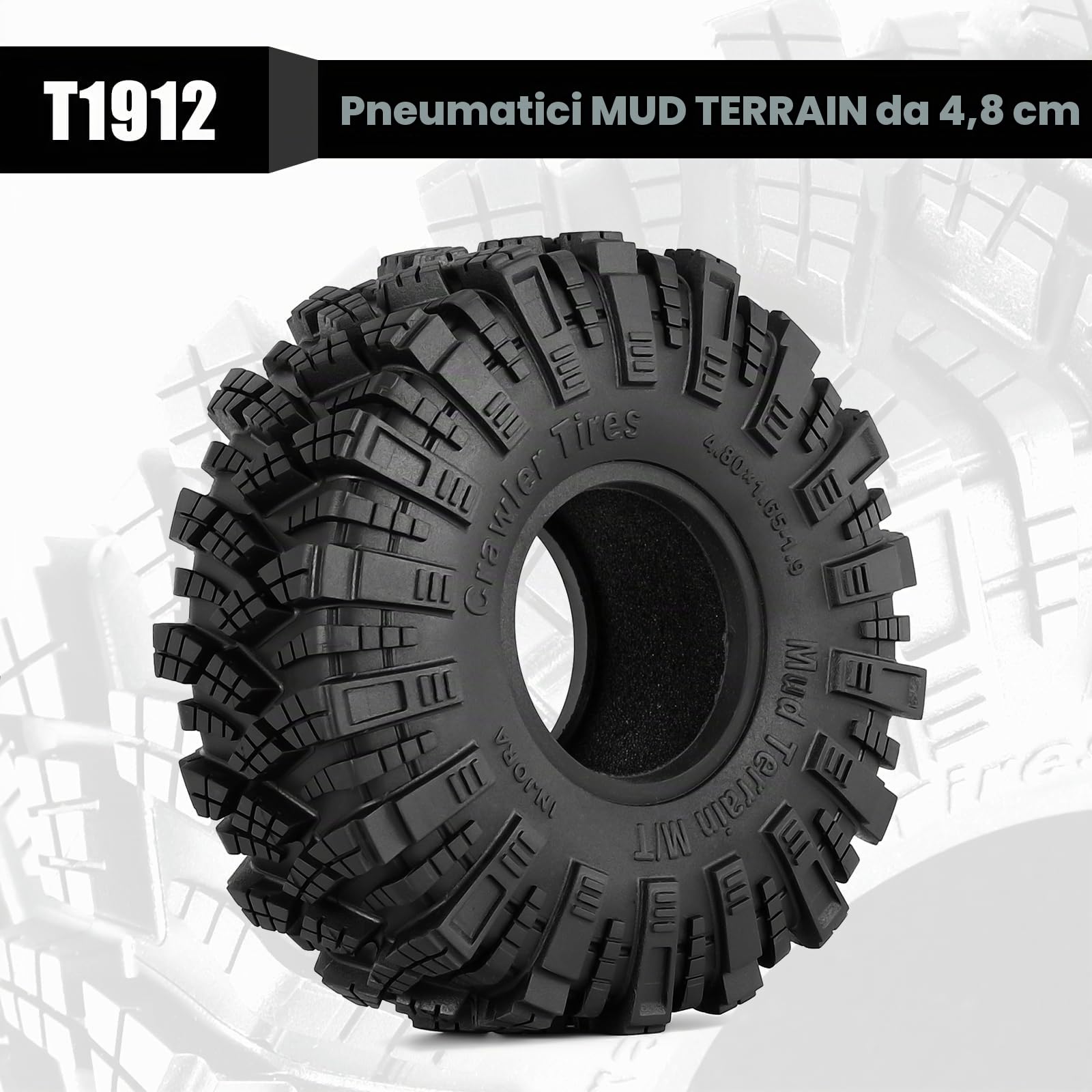 INJORA Pneumatici Mud Terrain 1.9 Kraken Claw per Axial SCX10 PRO UTB18 TRX4 Redcat VS4-10 Redcat Gen 8 7 PRO Enduro FCX10 1/10 RC Crawler Car, 4PCS
