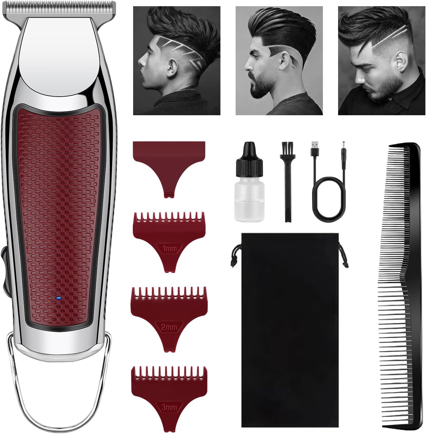 Professionele tondeuse voor mannen, draadloze Zero Gapped baardtrimmer, elektrische T-blade tondeuse, USB oplaadbare precisie-detailer trimmer