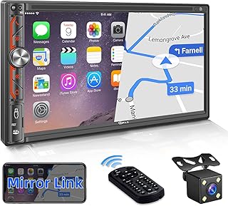 7 Inch Double Din Car Stereo, Full HD Capacitive Touchscreen Car Radio with Bluetooth 5.2, Mirror Link, Subw, Backup Camera, Steering Wheel Control, FM/AM, USB/TF/AUX