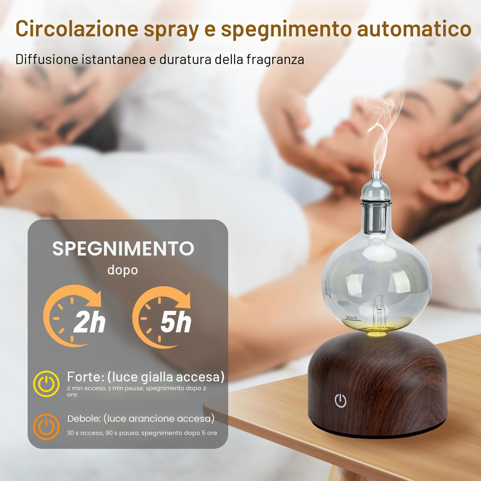 Diffusore senz'acqua per oli essenziali Lychee senza fili, a batteria, diffusore di arromaterapia, nebulizzatore per nebbia con 2 modalità, inizio ciclo, per ambienti da 50 a 80 m² Home Off