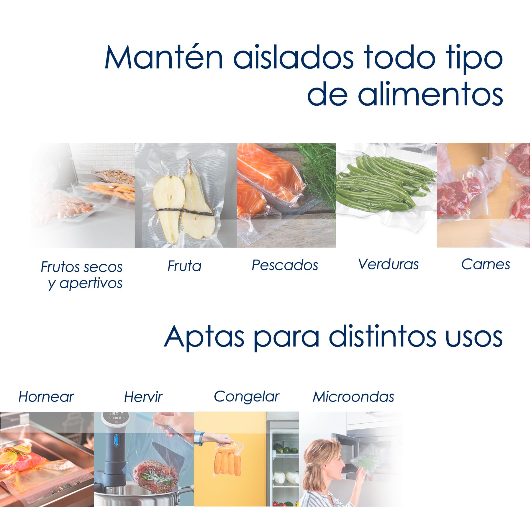 Bolsa Gofrada Envasado al Vacío, 50, 200, 500 o 800 und 28x40cm Bolsas para Envasar al Vacío, Conservación de Alimentos, Bolsas de plástico Precortadas para comida, BPA Free