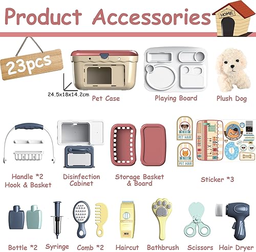 Miniatura 6 de KAEGREEL Juego de cuidado de mascotas, kit de juego de 23 piezas con estuche para mascotas para tratamiento y aseo, divertido cumpleaños para niños