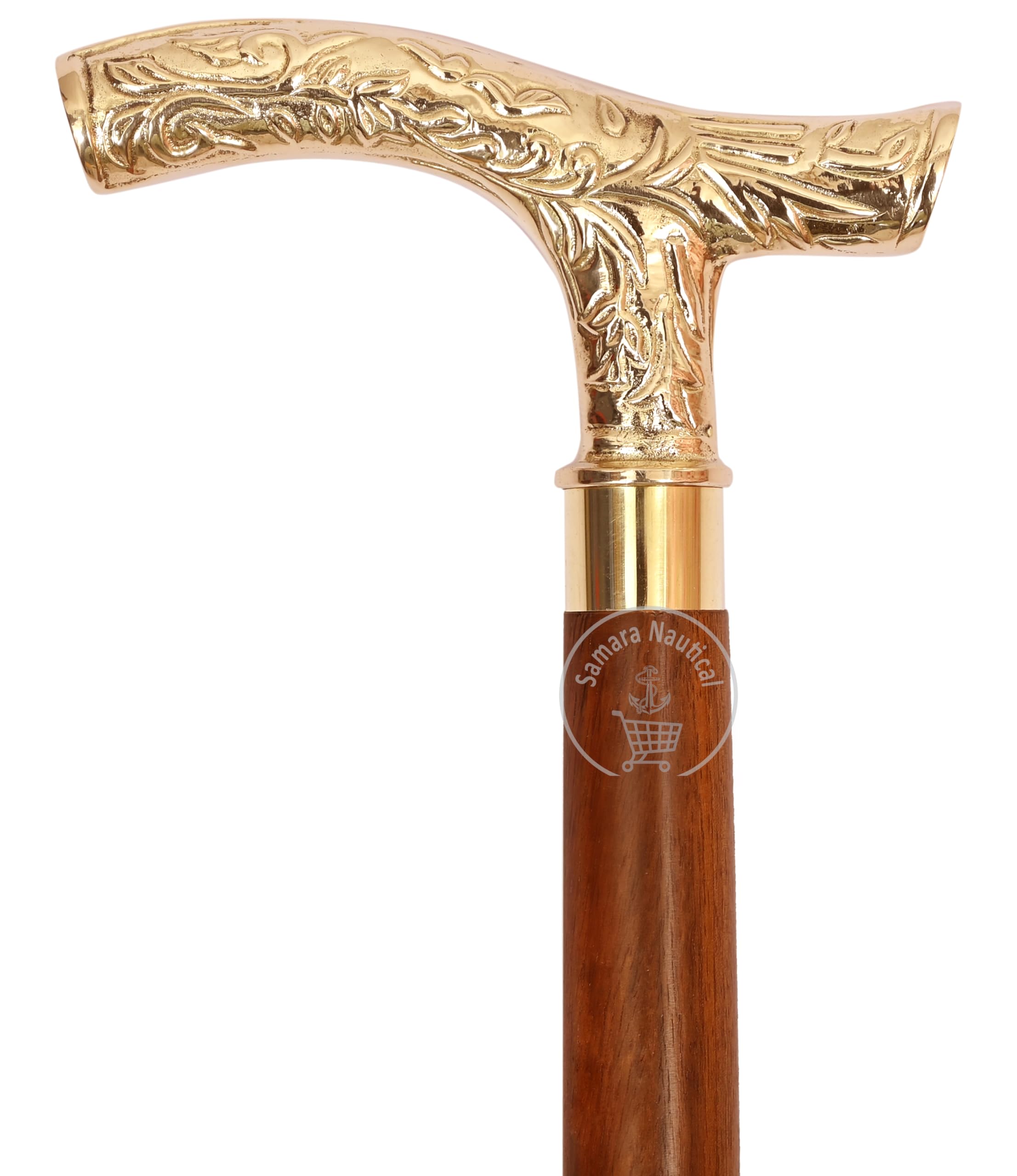 Walking Stick - Men Derby Canes and Wooden Walking Stick for Men and Women - 37" Brown Ebony Brass T Shape Handle in Golden Tone Natural Wood Unisex Cane