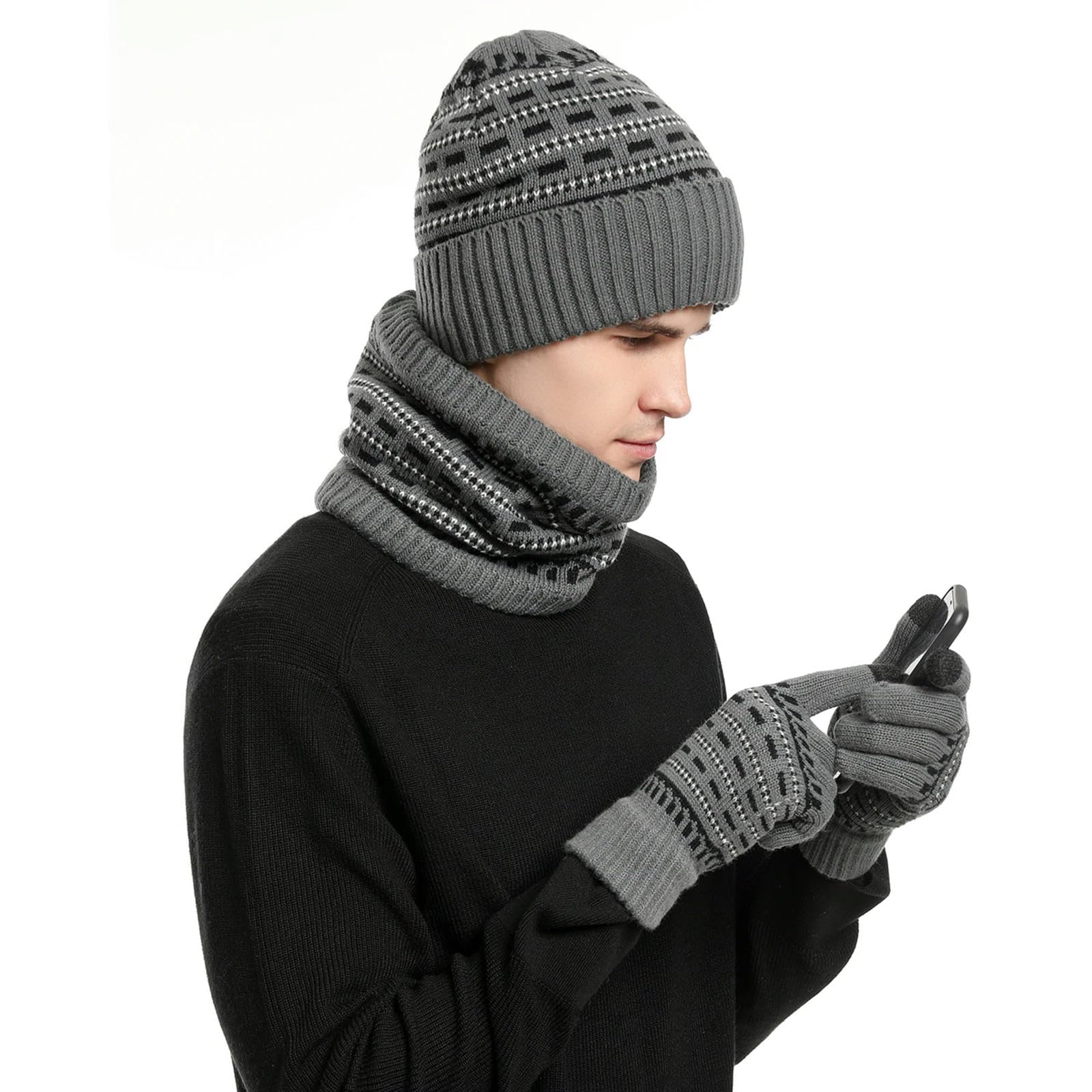 Schal Mütze Handschuh Set Winter Beanie Hut Schal Touchsbildschirm Handschuhe Warmer Hut Im Freien Sport 3 Stück Für Männer Frauen