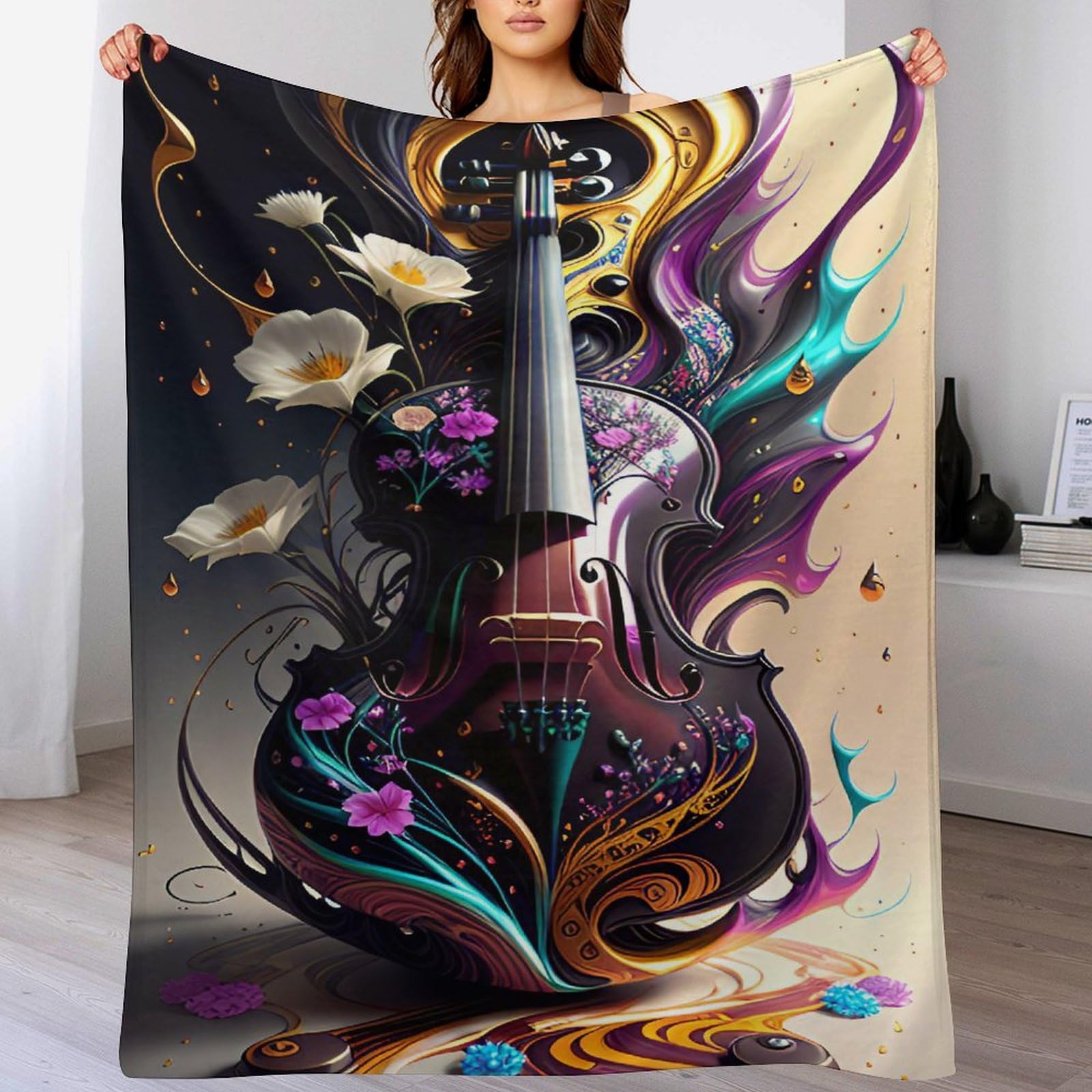 Couverture chaude violon en flanelle isolante pour lit et canapé