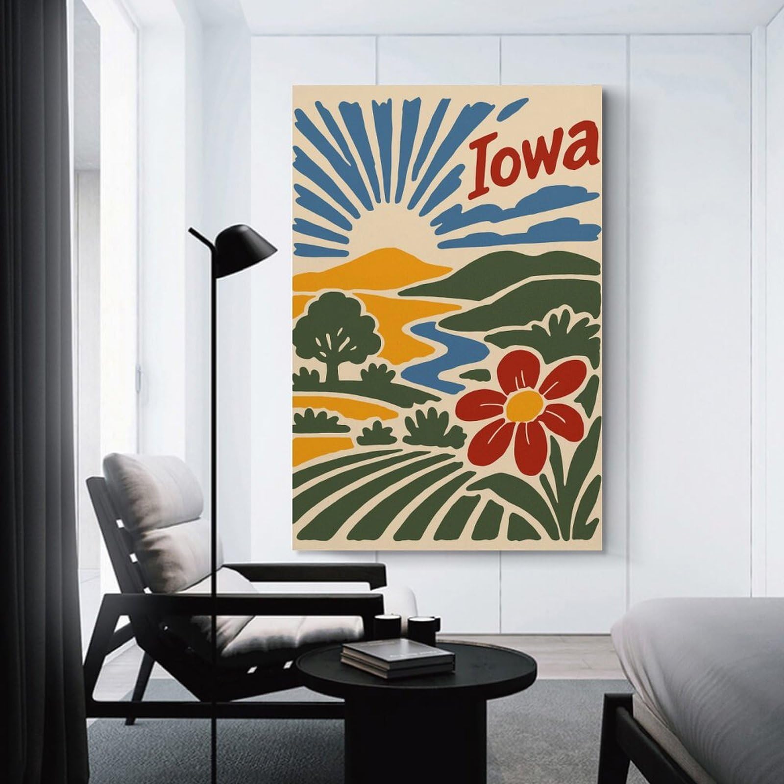 Junmoney Unframe-Style-13 Iowa Landscape Illustration Canvas Wall Picture, 20X30inch(50X75cm), For Study, Office Or Focused Interiors, Home Office Artwork With Decorative Appeal