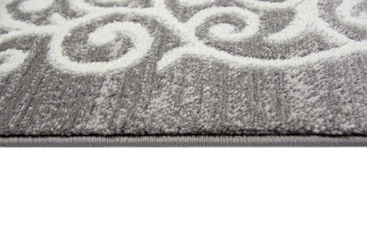 Traum Moderner Teppich Designer Teppich Orientteppich mit Glitzergarn Wohnzimmer Teppich mit Floral Muster Meliert in Grau Creme Größe 120x160 cm