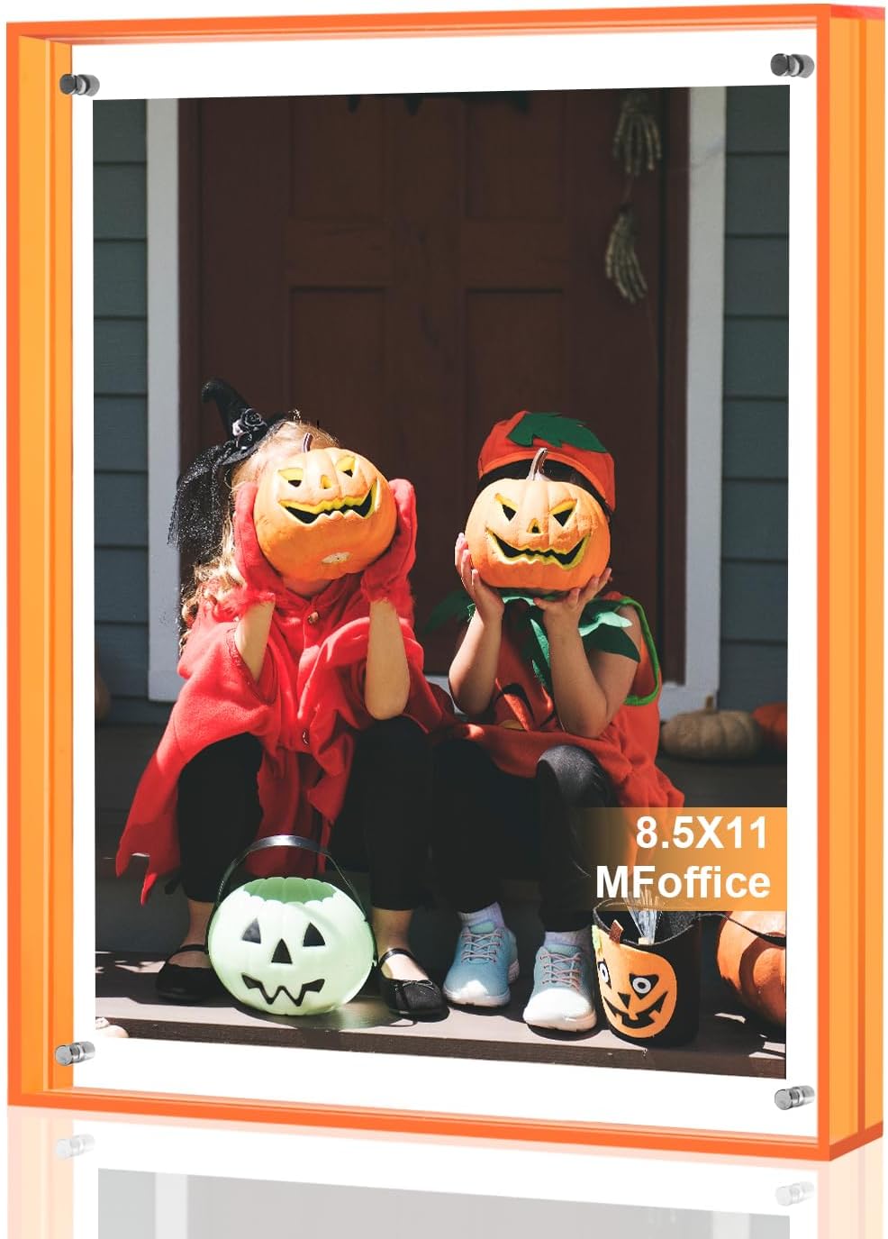 8.5x11 Picture Frames, Stunning Color Acrylic Floating Photo Frame, Use as 8.5x11, 8x10, 8x8, 6x8 Picture Frame, Horizontal and Vertical Formats for Tabletop Display, Orange, 1Pack 8.5x11 Orange