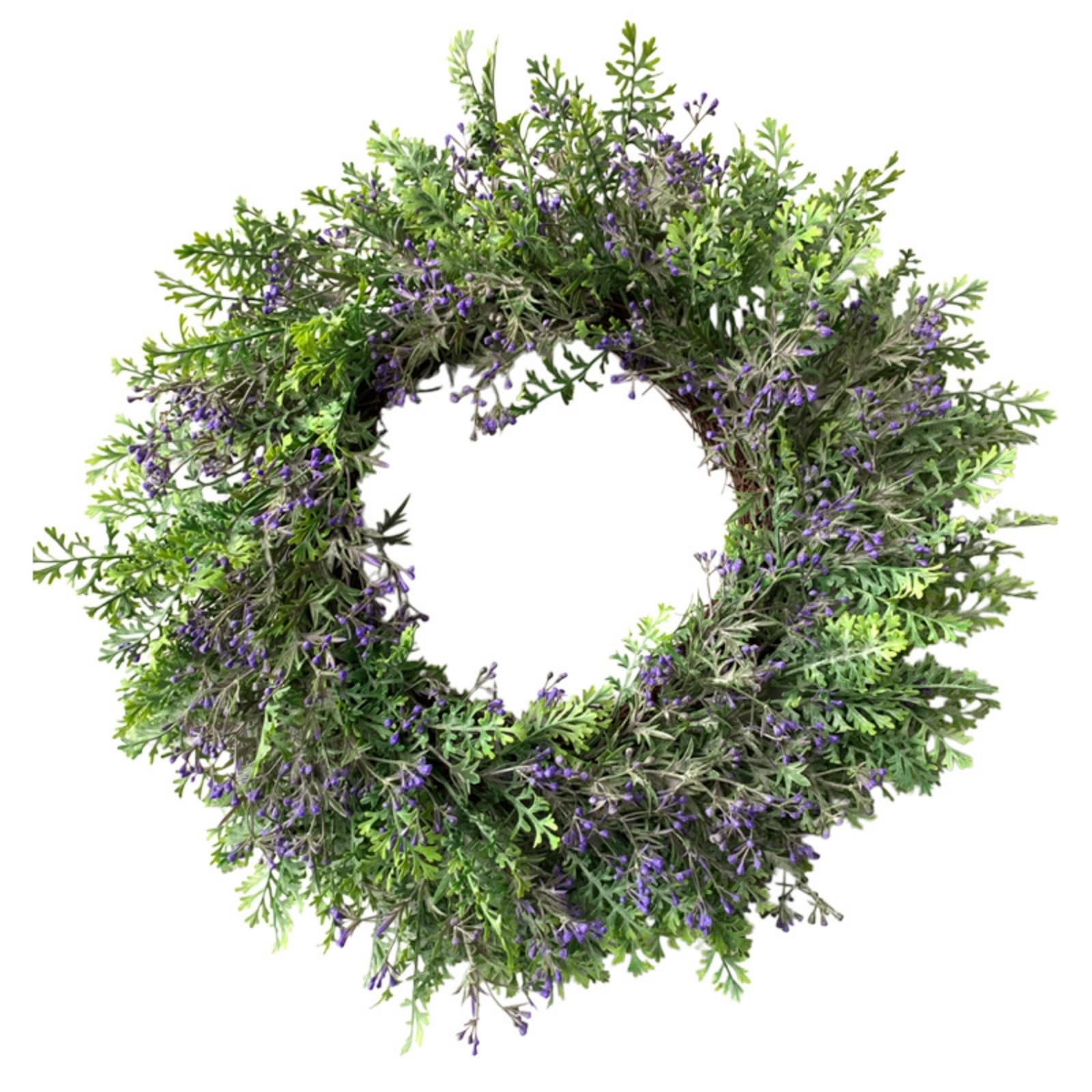 Gralara Ghirlanda di Lavanda Artificiale Realistico Ghirlanda di Finta Lavanda Primaverile Corona Floreale per Focolare, 50CM