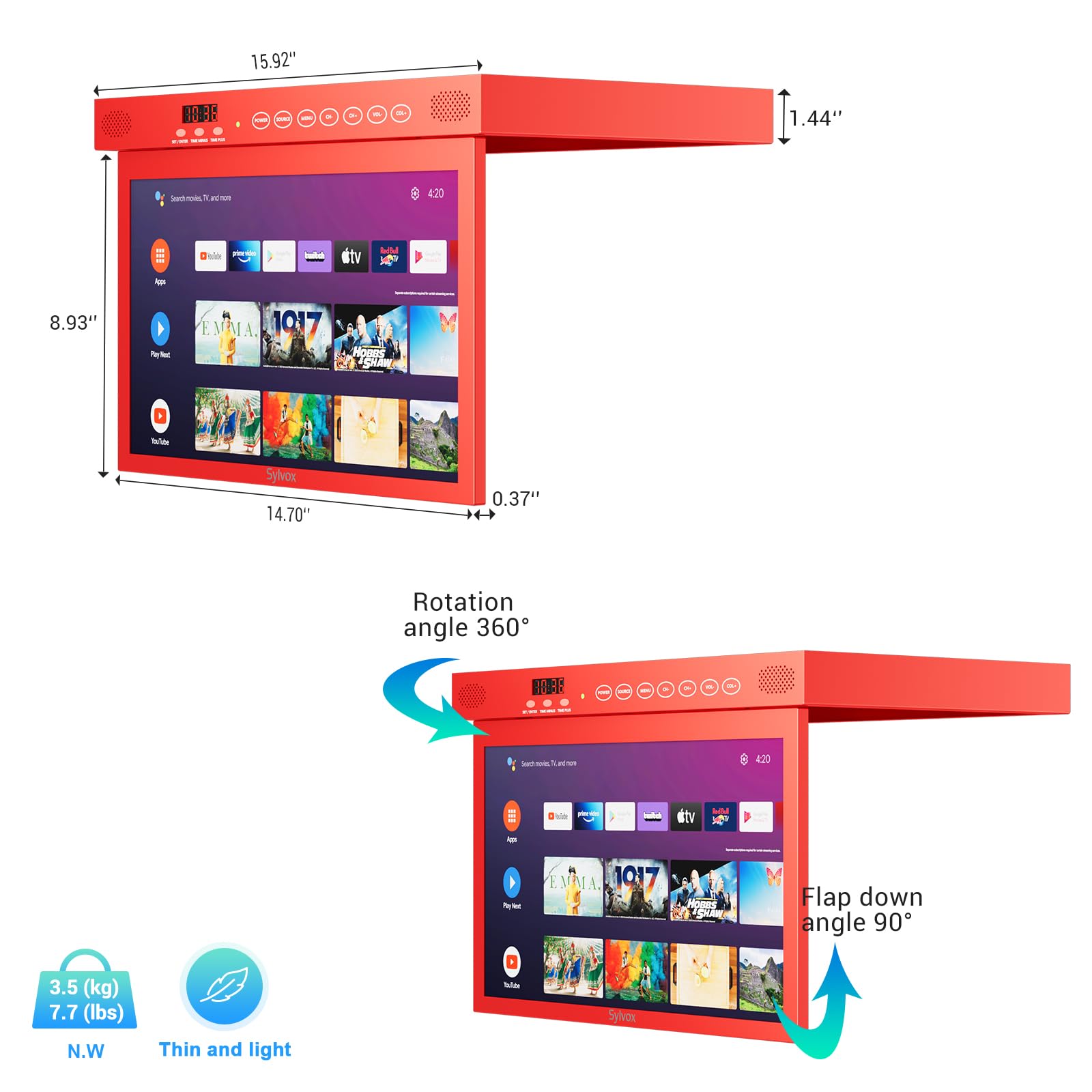 SYLVOX 15.6 Pollici Televisione Kitchen 1080P FHD - Tollerante Al Tilt - Dettaglio