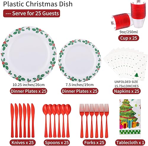 Miniatura 2 de Gather 176 platos de plástico rojo  50 platos desechables de color rojo resistente, 75 cubiertos de plástico, 25 servilletas, 25 tazas, 1 mantel de